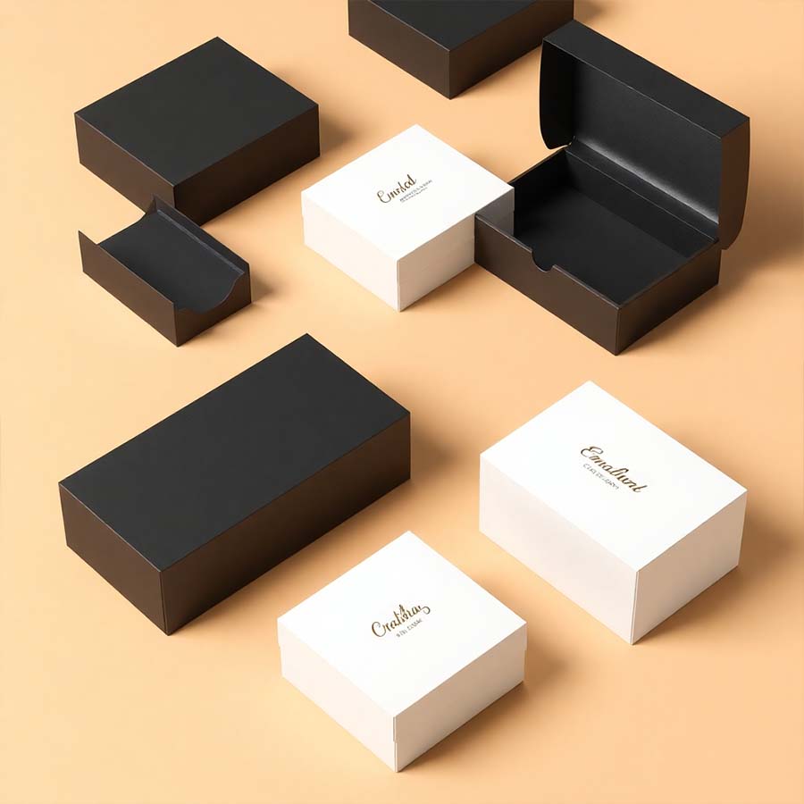 Elegant black custom rigid boxes for luxury packaging