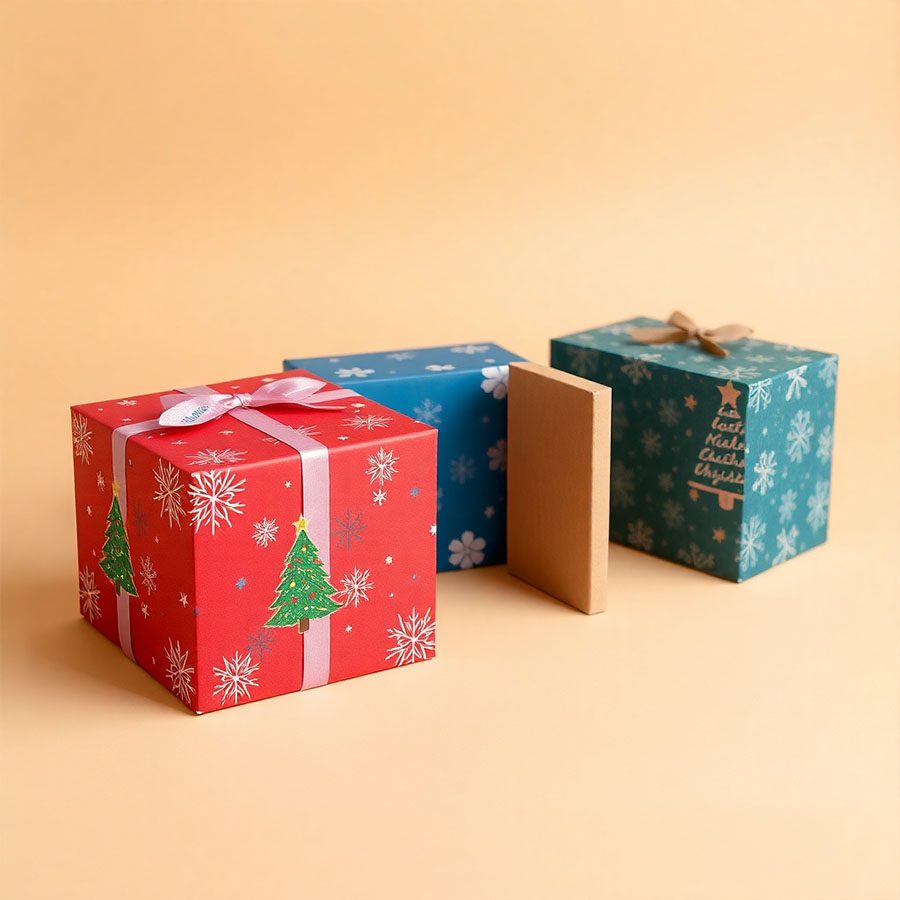 Beautifully decorated Christmas boxes with lids