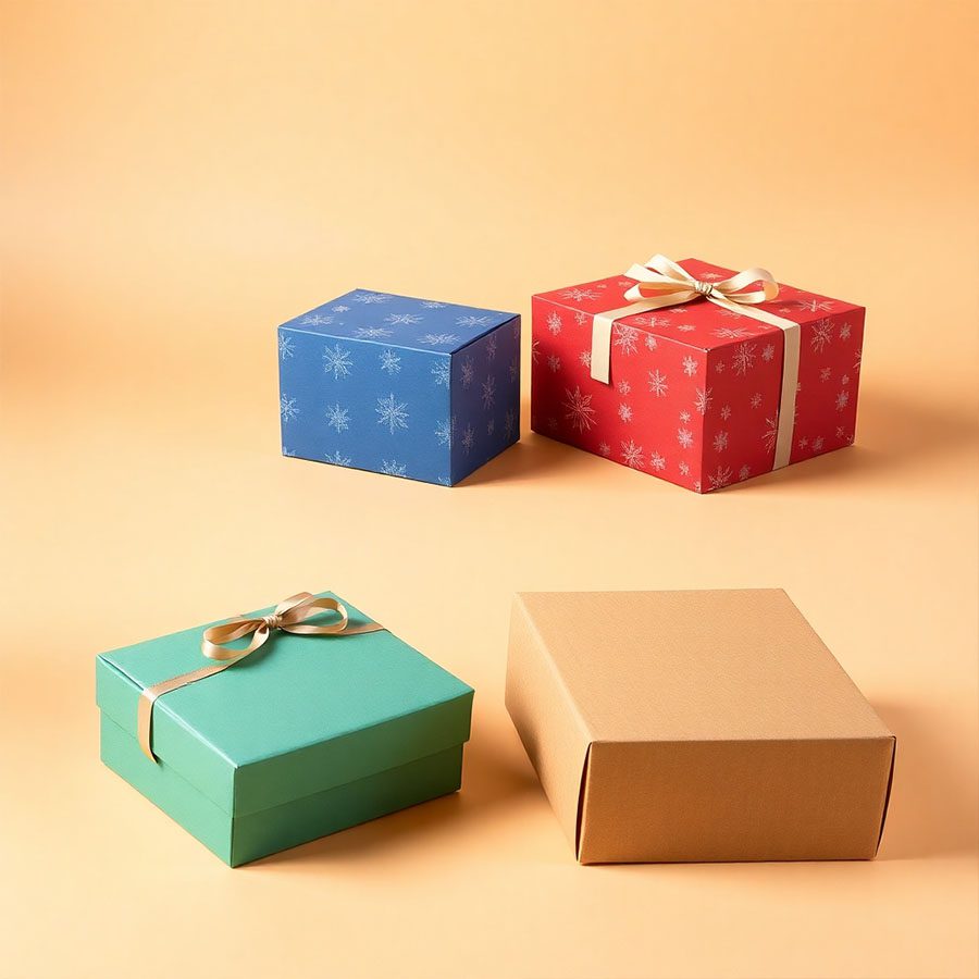 Red and green festive gift boxes with lids