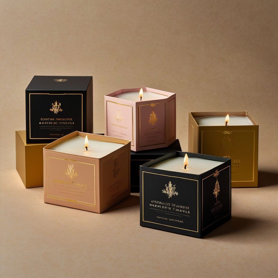 Sturdy two-piece rigid candle box with gold foil logo