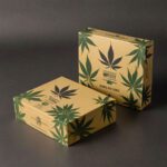 Sleek black weed packaging box with gold foil logo
