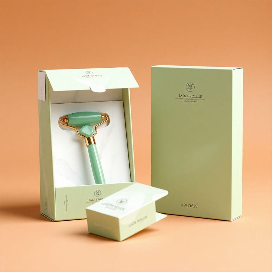 Elegant white Jade Roller box with gold foil print