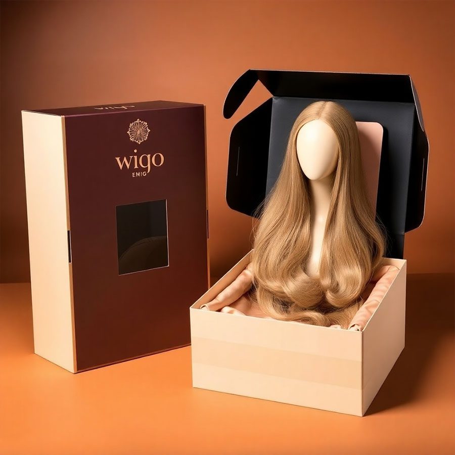 Rigid wig box with silk interior